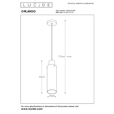 Imagen de Lucide ORLANDO Lámpara colgante Ø 10 cm 1xE27 Ahumado