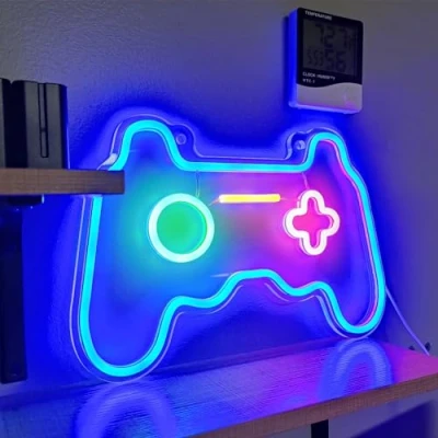 Imagen de SOLIDEE Neon Gamepad Neón LED Regulable por USB Gamer Decoración de la Habitación Luces Pared para el Dormitorio Juegos Bar Adolescentes Niños Regalo Fiesta (azul)