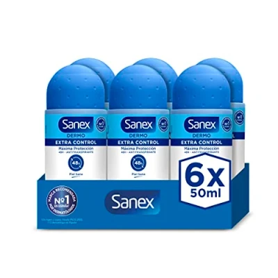 Imagen de Sanex Dermo Extra Control Desodorante Roll On, Pack 6 Uds x 50 ml, Antitranspirante, hasta 48H de Protección Contra el Sudor y Olor, Restaura pH Natural la Piel