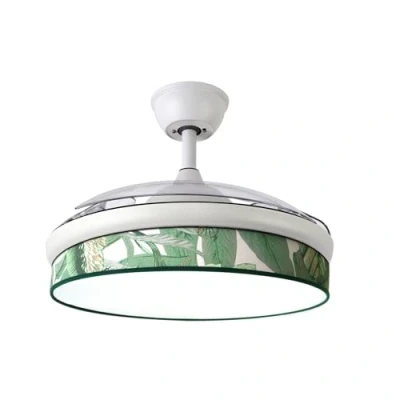 Imagen de Abrila Ventilador DC MODA Color Blanco con tres Aspas Desplegables ABS y Difusor de Hoja Verde 6 Velocidades Ajustables 3 Temperaturas Luz Temporizador Mando a Distancia Incluido