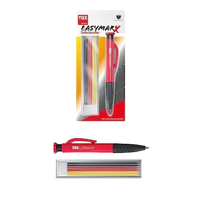 Imagen de TOX Marcador de agujeros profundos easyMarx en rojo/negro, con 6 recambios 2,8x120 mm diferentes colores, para marcar precisión superficies, 09770001