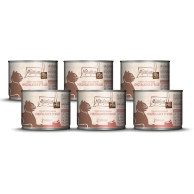 Imagen de MjAMjAM Comida húmeda Premium para Gatos Puro Placer de Carne Exquisito Avestruz Puro, Pack 6 (6 x 200g), sin Cereales con Extra