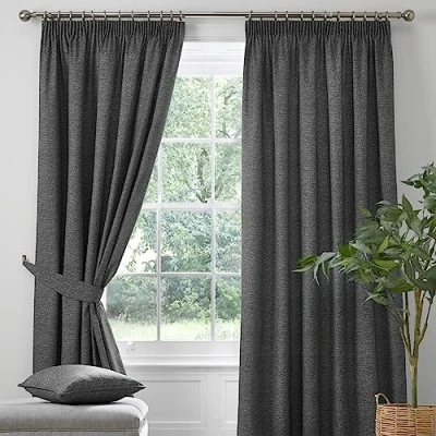 Imagen de Dreams &amp; Drapes Pembrey Par de Cortinas Plisadas texturizadas con alzapaños 168 x 229 cm, Color carbón