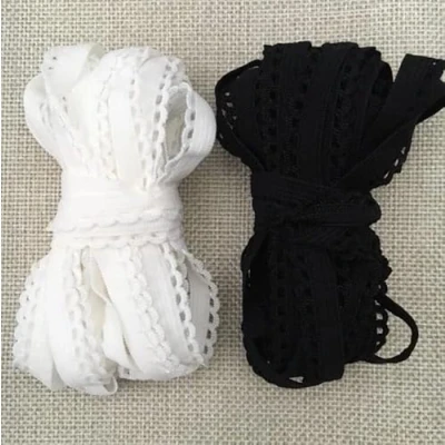 Imagen de Yulakes 10 Metros Pequeño Encaje Recorte Blanco Negro Elasticidad Ribete Ropa Interior Cinta de Elástico para Artesanía Bricolaje Costura Accesorios Prendas 1