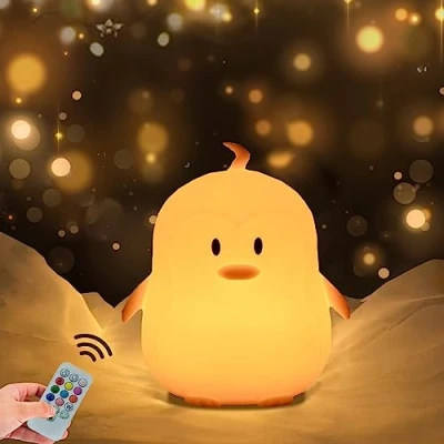 Imagen de pingüino Luz de noche para niños bebé Lámpara infantil recargable silicona dormitorio con control remoto 9 colores Mediano