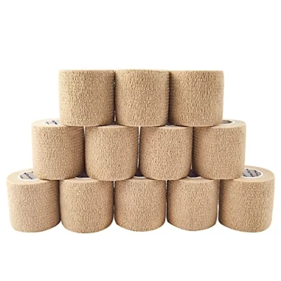 Imagen de COMOmed vendaje médico microporoso y cohesivo, venda de crepé autoadhesiva, envolvente veterinario para caballos, caucho natural, 5 cm x 4,5 m, mujer, Skin, 12 rolls