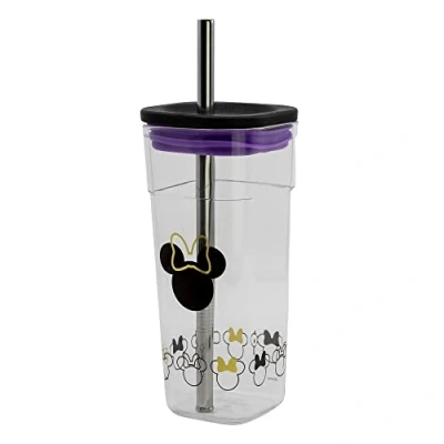 Imagen de Stor Vaso Cube Alto de plástico con Pajita Acero Inoxidable 540 ml Mickey Mouse