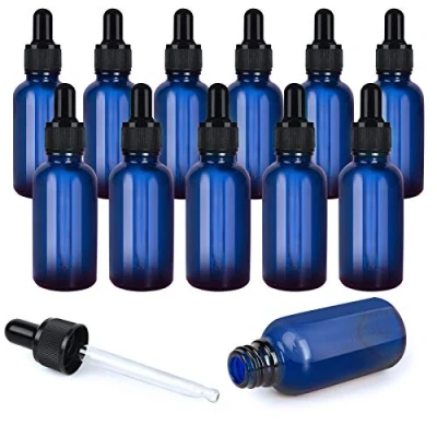 Imagen de Ulable Lote de 12 botellas cristal 30 ml, botella vacía, con cuentagotas para aceite esencial (azul)