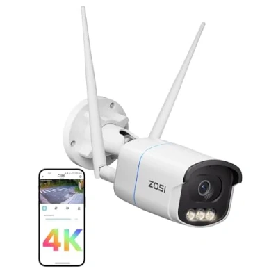 Imagen de ZOSI 4K 8MP Cámara Vigilancia Seguridad WiFi Exterior con Detección de Persona, Visión Nocturna en Color, Alarma Luz y Sirena, Audio Bidireccional