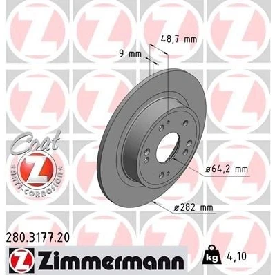 Imagen de ZIMMERMANN COAT Z 280.3177.20 Disco de freno 282 9 9/5 5 114 macizo revestido HONDA: ACCORD 8, 8 Kombi