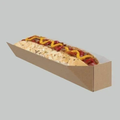 Imagen de LGT Bandeja desechable para llevar de cartón barbacoa, perros calientes, salchichas, sándwich, caja embalaje comida rápida (100)