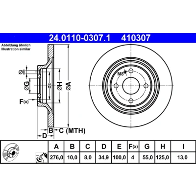 Imagen de ATE 24.0110 0307.1 Disco de freno 276,0 10,0 4 100,0 macizo revestido MAZDA: MX 5 2
