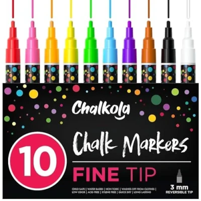 Imagen de Chalkola rotuladores de tiza liquida Paquete 10 colores neón Para uso en todo tipo pizarras y tableros las ventanas punta redonda 3mm