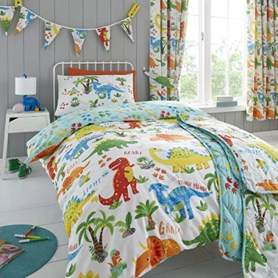 Imagen de Happy Linen Company Set de Fundas Infantiles para edredón Reversible Dinosaurios Tamaño bebé