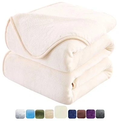 Imagen de HOZY Manta Suave 350g/m² Franela Reversible para Cama/Sofa &amp; Cubre Sofas(sin Electricidad Estática) Universal Cuatro Estaciones Marfil 130x150 cm