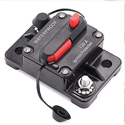 Imagen de Mottdam Disyuntor de circuito coche 120 A amperios, 12 V 48 CC, resistente al agua, interruptor en línea audio para con reinicio manual, inversor motor, coche, barco