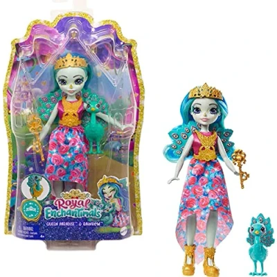 Imagen de Enchantimals Royal Reina Paradise y Rainbow, muñeca pavo real con mascota de juguete (Mattel GYJ14)