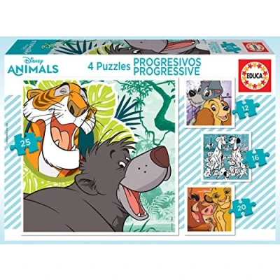 Imagen de Educa Conjunto de 4 Puzzles Progresivos Infantiles Disney Animals. Recomendados a Partir 3 años (18628)