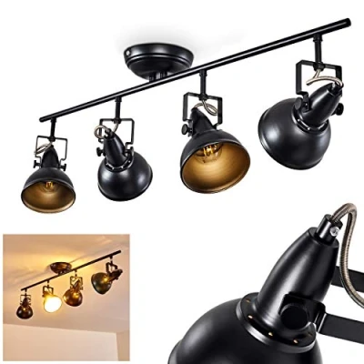 Imagen de lámpara de techo Tina, metálica en negro/oro, 4 luces, con focos ajustables, x casquillo E14, punto diseño retro/vintage, sin bombilla(s)