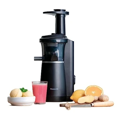 Imagen de Panasonic Slow Juicer MJ L501, Exprimidora eléctrico de frutas y verduras, 150 W, acero inoxidable plástico, diseño elegante delgado, accesorio para ingredientes congelados, negro