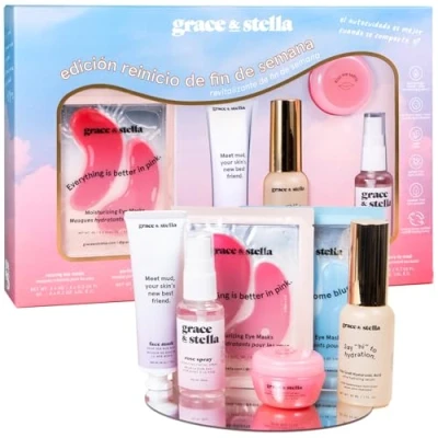 Imagen de grace &amp; stella Kit Regalo Mujer San Valentín Set Facial con Parches Contorno de Ojos, Sérum Ácido Hialurónico, Mascarilla Arcilla y Más, Para Despedidas, Cumpleaños Pack Skincare Vegano