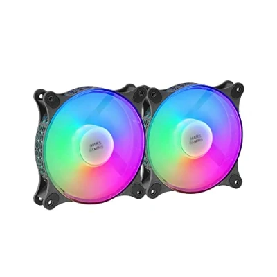 Imagen de Mars Gaming MF DUO, Kit 2 Ventiladores FRGB Rainbow 360, Ultra silencioso, Doble Conexión 3PIN + 4PIN, Negro