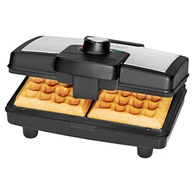 Imagen de Clatronic WA 3606 Máquina para Hacer gofres belgas, Plato 21.5 X 13.5 cm, Placa Antiadherente, termostato Regulable, 800 W, Acero Inoxidable, Negro y Gris