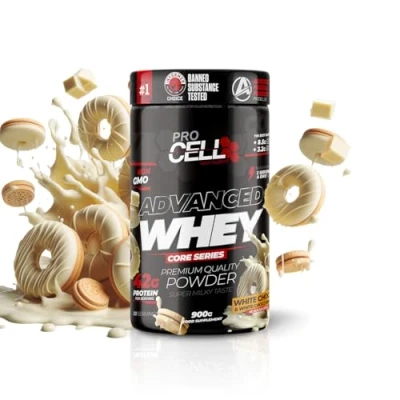 Imagen de WheyCore Proteinas Whey (900g) Sabor Chocolate Blanco, Zero Azúcar, 21g de Proteina, 30 Servicios Protein Concentrado y Aislado Suero para Masa Muscular en Polvo Batido