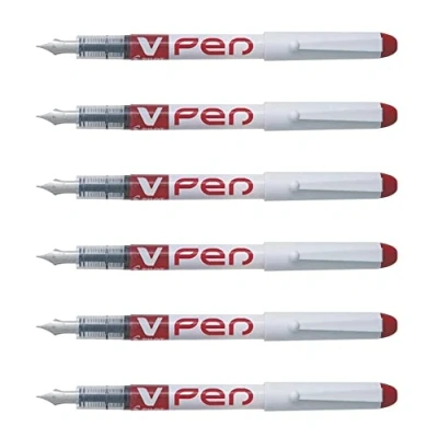 Imagen de PILOT Lote de 6 bolígrafos desechables V Pen Pte Medio, color rojo