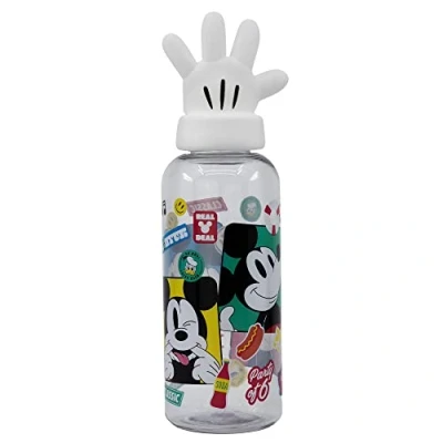 Imagen de Botella de agua reutilizable para niños y niñas plástico con diseño infantil tapón figurita 3D capacidad 560 ml Mickey Mouse