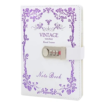 Imagen de NectaRoy Cuaderno De Cuero PU Diario Planificado Organizador Con Cerradura Combinación, Bloc Notas Contraseña Un Bloqueo Coded Lock, 215x150mm