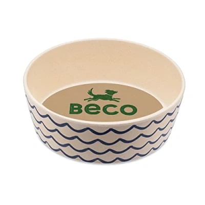 Imagen de Beco Cuenco para Perro Comida y Agua, bambú, Olas del océano, (Grande, 18,5 cm de diámetro)