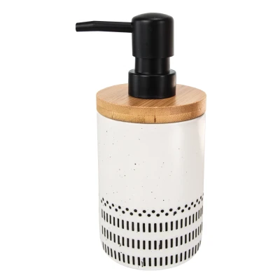 Imagen de Kleine Wolke Dispensador de jabón Alva, Accesorios, Color Negro y Blanco, Material: gres, bambú