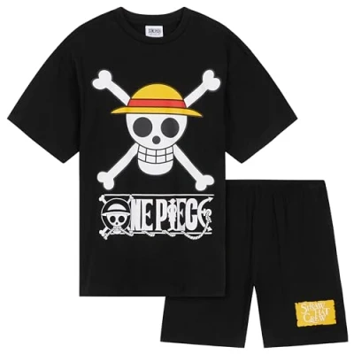 Imagen de One Piece Corto Conjunto de Pijama Niño Regalo para Niños (Negro, 7 8 Años)