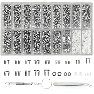 Imagen de 1000 Pcs Tornillo para Gafas Reloj, Tornillos Tuercas Kit de Reparación, Reparación Pequeños Acero Inoxidable, con Destornillador Reloj