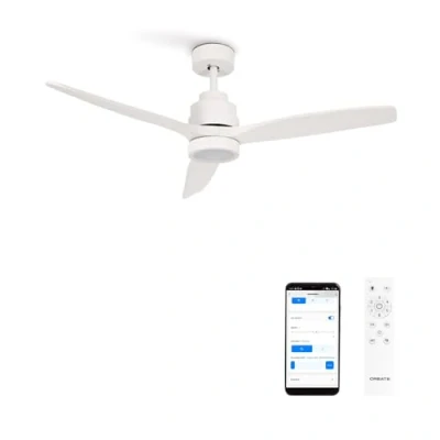 Imagen de CREATE / WINDSTYLANCE DC/Ventilador de techo con luz blanco aspas madera oscura Wifi y mando 40W, Silencioso, Ø132 cm, 6 velocidades, temporizador, verano invierno, doble altura, motor DC