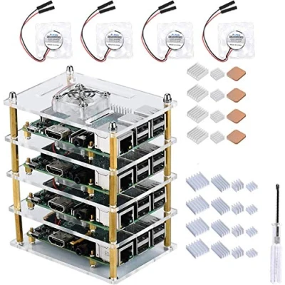 Imagen de GeeekPi Raspberry Pi 4 Model B,Raspberry 3 B + Caja con Ventilador de refrigeración y disipador Calor, acrílico Capas apilable Cluster para 3/2 Modelo