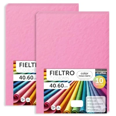 Imagen de m office Fieltro para Manualidades, de Colores, Suave y Flexible, Material Costura, Telas Patchwork, Ideal proyectos DIY, artesanía o decoración, 40x60cm (rosa claro, 20 uds)