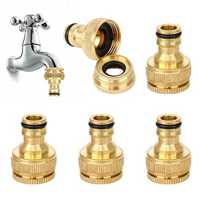 Imagen de Jubaopen 5PCS Conector de Manguera 1/2 x 3/4 Adaptador para Grifo Conectores Latón Jardín Roscado Lavadora Tubos Flexibles (4x2,9 cm, Latón)