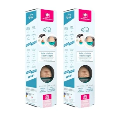 Imagen de CRISTALINAS Pack 2 Ambientador Esfera para Coche Aroma Bebé y Colonia 100% Puro Absorbe Olores Larga Duración 8 Semanas 6 ml 0% Alcohol
