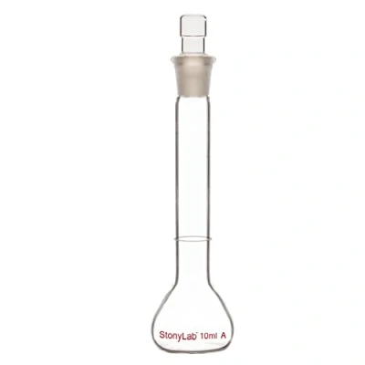 Imagen de stonylab Frascos Volumétricos de Laboratorio, Matraz Aforado Clase A con Tapón Vidrio, Pared Pesada Vidrio Borosilicato Tolerancia, ±0,02ml, 10ml