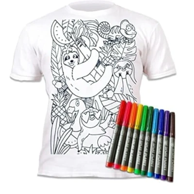 Imagen de Splat Planet Camiseta para colorear Sloth Jungle con 10 rotuladores mágicos lavables no tóxicos y lavar (5 6 Years)