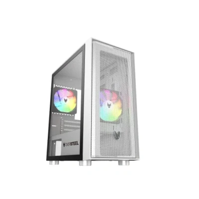 Imagen de Oversteel Aeris Caja Pc Gaming Compatible con Placas Micro ATX e ITX, 2 Ventiladores 120mm RGB Incluidos, Frontal Mallado, Filtros Antipolvo, Cristal Lateral Templado, USB 3.0, Color Blanco
