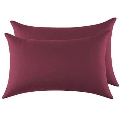 Imagen de Funda Almohada 100% Algodón 50x80 cm 2 PCS, Juego de Suave Puro Algodón, Sin Cremallera Cepillada con Cierre sobre Borgoña