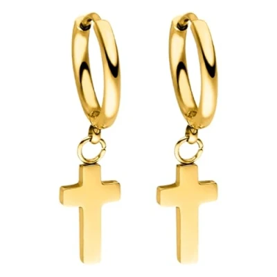 Imagen de PURELEI® Pendientes de aro cruzado (oro) para mujer, acero inoxidable duradero, resistente al agua, 13,9 mm diámetro, Plata ley