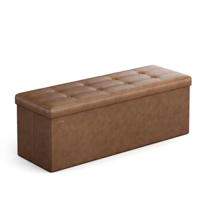 Imagen de SONGMICS Puff Almacenaje, Baúl de Almacenaje Plegable, 38 x 110 cm, Taburete Reposapiés, Banco Cubo, Soporta hasta 300 kg, para Sala Estar, Dormitorio, Entrada, Marrón Café LSF070K01V1