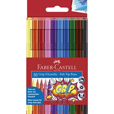 Imagen de Faber Castell Estuche con 10 rotuladores grip de punta fina forma triangular (155310)