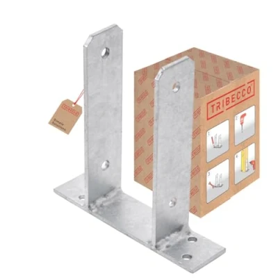 Imagen de TRIBECCO soporte para postes en U atornillar, zapata de U, 91 x 50 200 mm, madera cuadrados, acero galvanizado caliente, anclaje atornillar
