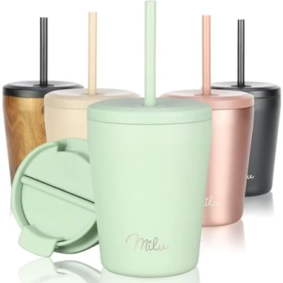 Imagen de Milu Termo Cafe 300ml, 400ml, 500ml Vaso Termico Antigoteo, Taza Termica acero inox sin BPA, Insulated Mug para llevar (Lily green, 300ml)