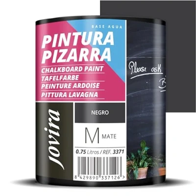 Imagen de JOVIRA PINTURAS Pintura Pizarra al agua Negro 0,75 ML Para pintar, dibujar y escribir con tiza sobre paredes. (750 Mililitros, Negro)